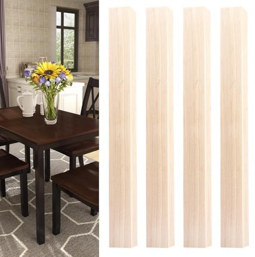 29 inch / 73cm Unfinished Wooden Dining Table Legs, Btowin 4pcs Solid Wood Dining Legs, Classic Countryside Foursquare DIY Replacement Feet for Dining Table Kitchen Island Chair Desk