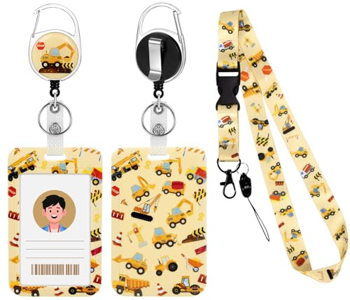 Porta Tarjetas Identificativas con Llavero Retractil, Tarjetero Colgante con Cordón de Excavadora Animada Cuelga Llaves Cuello Lanyard con Portatarjetas para Enfermeras Estudiantes Profesores