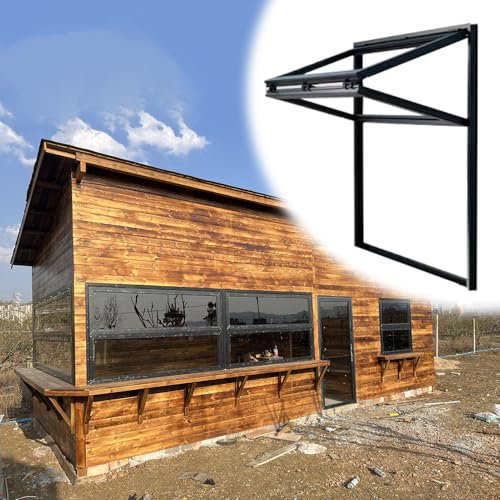 Glasschiebefenster für Schuppen und Lebensmittelwagen, anpassbar, 81 x 102 cm, klappbares Durchgangsfenster für einfachen Zugriff, Schwarz