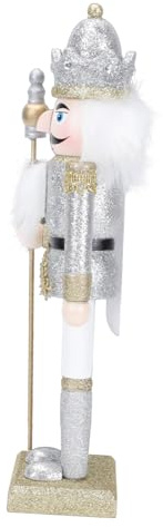 Sosoport Silver Wooden Nutcracker Doll Soldier Christmas Decoration Hand Painted Walnut Soldier Figurine for Birthday Holiday Desktop Ornament Random Color