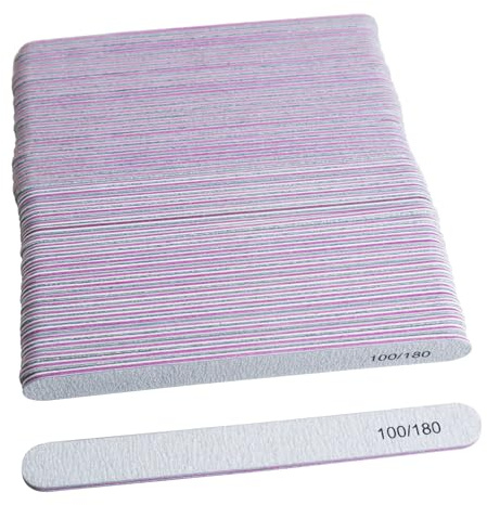 50Pcs Nail Files Set, 100/180 Grit Professional Double-Sided Nail File for Natural or Acrylic Nails, Fingernails Buffer Files for Home Salon