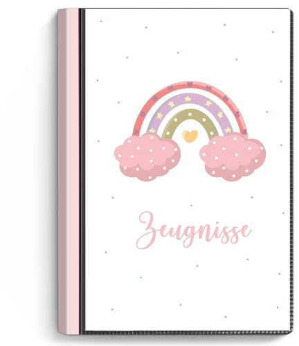 SKYDUE Zeugnismappe Mit 30 Hüllen – Zeugnissmappe A4, Zeugnis Mappe Mit Klarsichthüllen,Dokumentenmappe Für Urkunden, Zeugnisse & Zertifikate(Rainbow)