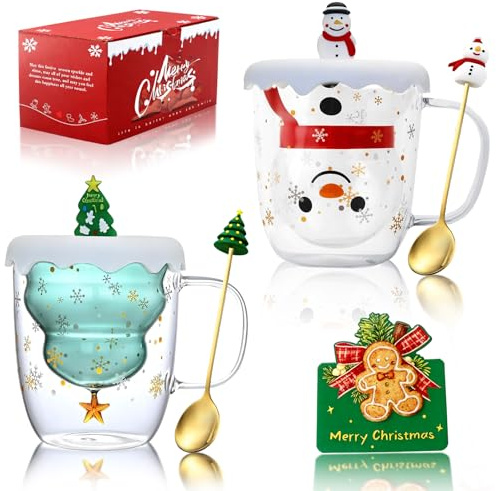 inB weihnachtstasse Weihnachtsgläser weihnachtstasse doppelwandige weihnachtstassen Weihnachtsgeschenke Geschenke für Mädchen und Kinder Geeignet für heiße und kalte Getränke, 300 ml, 2er-Set