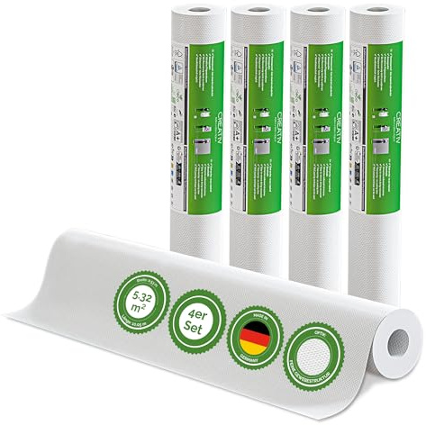Vliestapete Creative 4er-Set Feine Gewebestruktur – 10,05 m × 0,53 m | renoviervlies, überstreichbar, atmungsaktiv, Wandtapete Made in Germany I Veluxis ®