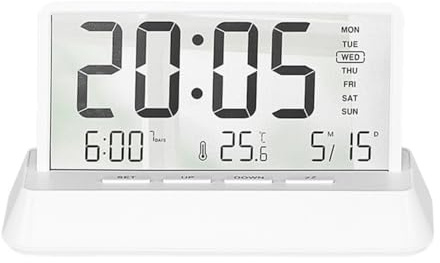 BildeeMait Sveglia digitale per camera da letto, ufficio, scrivania, con display della temperatura, formato 12/24 ore, funzione snooze, trasparente