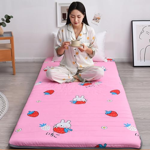 Bärbar japansk madrass enkel 5 cm tjock mjuk rullbar golvsäng, vikbar sovdyna för hem och camping (jordgubbe 80 x 190 cm)