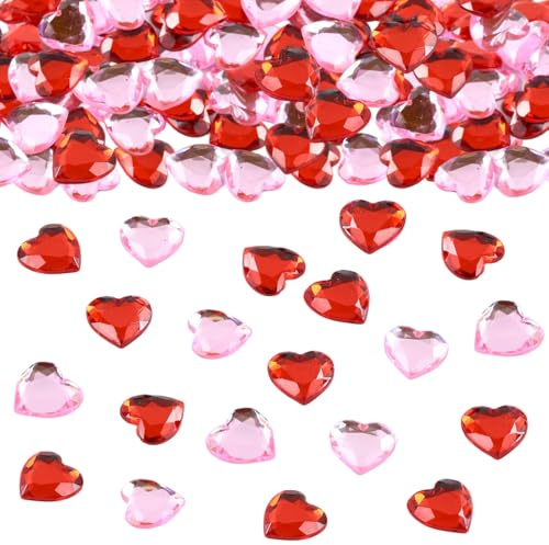 200 Stücke Herzen Diamantkristalle, 12MM Flache Rückseite Herz Strasssteine, Acryl Herzen für Valentinstag, Vasenfüller, DIY Basteln, Hochzeit, Verlobung, Tisch Dekoration (Rot + Rosa)