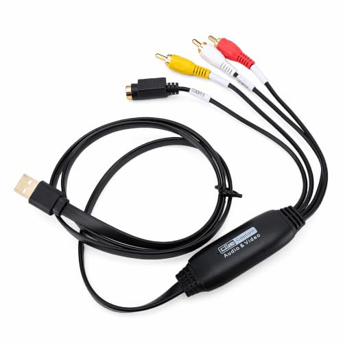 Jiawu Convertisseur VHS vers Numérique, Périphérique de Carte de Capture Vidéo USB 2.0, Convertisseur Audio Vidéo AV vers USB pour PC TV, Convertir VHS VCR DVD en Adaptateur