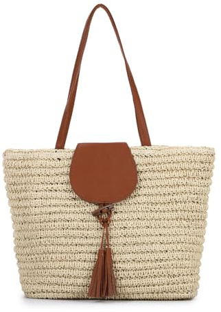 Jywmsc Sac Fourre-tout en Paille pour Femme Sac à Main Tendance pour La Plage Sac à Bandoulière Tissé Tendance pour Les Vacances