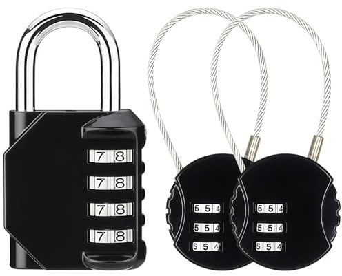 3Pcs Combination Padlocks, Resettable Security Locks- Black