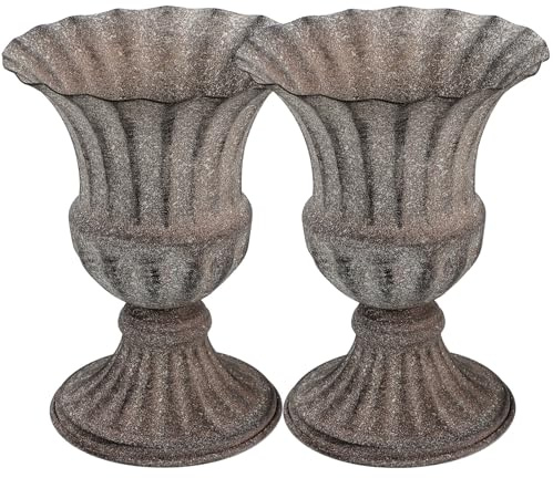 WOFASHPURET Adorno para Tumbas, 2 Jarrones Metálicos para Flores de Cementerio, Contenedor Conmemorativo para Jardín y Decoración Exterior, Macetas de Hierro en Gris Clásico