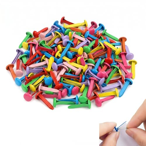 TEOZBLU 200 Stücke Musterbeutelklammern Bunt, Rundkopfklammern Mini Brads für Kinder Basteln DIY, Musterklammern Metall Briefklammern für Scrapbooking, Papier & Handwerk Kunstbedarf