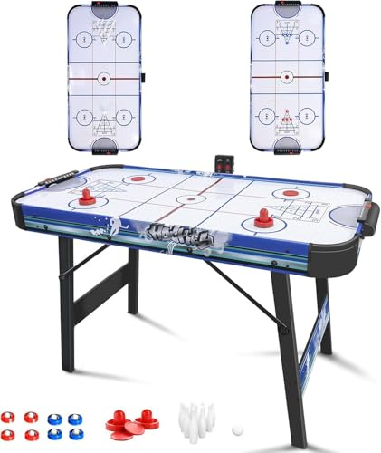 Table de Air Hockey Pliable 130cm avec Système de Flux d'air - Jeu 3-en-1 Hockey/Bowling/Shuffleboard - Scoreboard LED, 2 Palets + 2 Pushers - pour Enfants et Adultes, Maison/Loisir