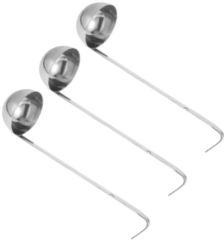 PRETYZOOM Juego de 3 Cucharones de Acero Inoxidable con Mango Largo y Gancho, Cucharón de Metal para Verter y Servir, Resistente al Calor para Porcionar y Remover en Cocina