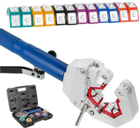 FRANREADER Pressatrice Multistrato idraulica 8T, Pinza crimpatrice Manuale, 7 matrici Colorate, 360° Rotante, Antigoccia, per Tubi condizionamento Auto e Idraulici.