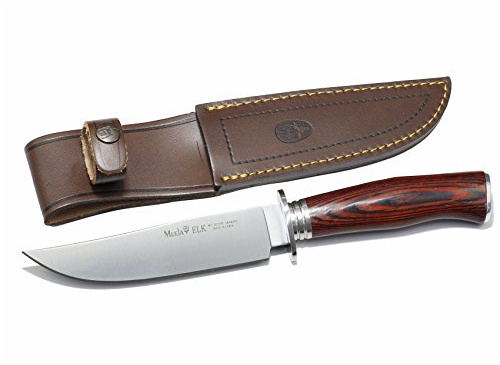 Cuchillo Enterizo de Caza Muela Elk ELK-14R.I, puño de Madera prensada Coral, Hoja de 14 cm, Peso 145 Gramos + Tarjeta Multiusos de Regalo