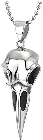 COOLSTEELANDBEYOND Edelstahl Adler Vogelschädel Schädel Anhänger Halskette für Herren Damen mit 75cm Stahl Kugelkette Biker Schmuck