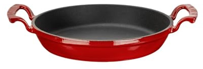 LAVA Cookware Gjutjärn emaljerad serveringspanna, integrerade metallhandtag, 20 cm diameter, röd