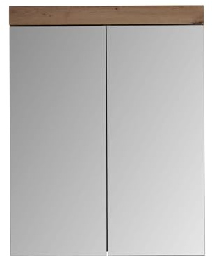 trendteam smart living - Amanda - Spiegelschrank - Weiß Hochglanz/Eiche - moderner Badspiegel mit 3 Fächern - (BxHxT) 60 x 77 x 17 cm - 2 Einlegeböden - Kratzfest | B 60 x H 77 x T 17 cm · feuchtraumgeeignet · 2 Türen, 2 Einlegeböden