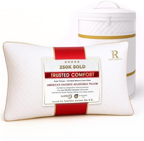 Royal Therapy King Shredded Memory Foam Bed Pillow – Adjustable Memory Foam Pillow for Sleeping, Firm Pillow for Neck & Shoulder Support, Breathable for Back, Stomach, Side Sleepers