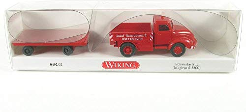 Wiking 049202 H0 Schwerlastzug Magirus S 3500 rot Lkw mit Anhänger Spur HO 1:87