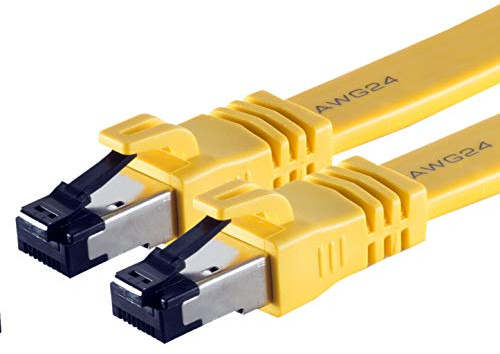 1aTTack.de 0,5m - Cat8.1 High End Patchkabel flach gelb - 1 Stück 40 Gigabit Netzwerkkabel Ethernet LAN Kabel 40000 Mbits 2000 Mhz Patchkabel Cat8 Kabel LSZH UFTP PIMF Rj45 Stecker - 1 x 0,5 Meter