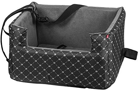 BOUTIQUE ZOO Hunde Autositz | Autositz für Hunde, Katzen, Haustier | Rückbank, Beifahrersitz | Hundebett, Hundetasche | Polyester, Wildlederimitat | Farbe: Grau/Weiß | Große: M (47x40 cm)