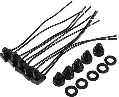 Druckknopfschalter, 12V Wasserdichter Ein/Aus Schalter, Einpoliger Schalter mit 10,16 cm Kabeln, 5-teilig