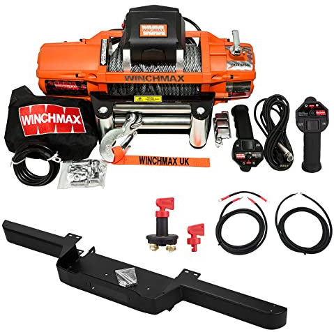 Winchmax 13.500 Libras (6.123 kg) Serie SL Cabrestante eléctrico Original Naranja de 12v. Defender Parachoques de cabrestante, Cable de Acero, Kit de cableado y aislador.