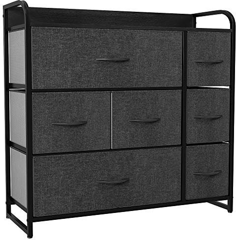 YITAHOME kommode mit Schubladen, Schrank mit 7 Schubladen aus Stoff, Aufbewahrungskommode Industrial Stil für Schlafzimmer, Wohnzimmer,Flur, Schwarz Aufbewahrungsschrank