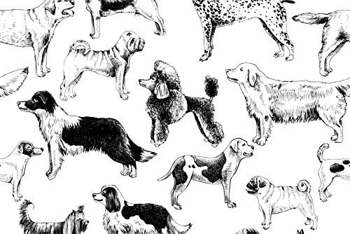 Muralo Self-Adhesive Photo Wallpaper 152.5 x 104 cm Black and White Drawn Dogs Sketch Modern Wallpaper Living Room Bedroom Wall Pictures Wall Wallpaper XXL Width 152.5 cm x Height 104 cm