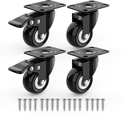 Möbelrollen schwarz 50mm, Rollen für Möbel 4er set, Möbelrollen mit bremse, Lenkrollen schwarz, Schwerlastrollen Gummirollen (2 mit Bremsen + 2 ohne Bremsen)