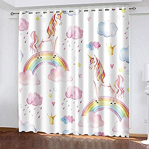 3D-Gedruckte Vorhänge Wohnzimmer Bürovorhänge Energiesparende Geräuschreduzierende Kindergardinen.-Regenbogen-Einhorn-170X200Cm