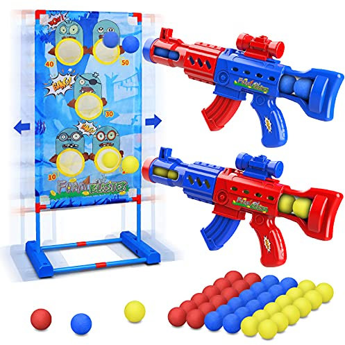 Jeu de tir Mobile pour 5, 6, 7, 8, 9 et 10 Ans, garçons et Filles, 2PK Ball Popper Air Toy Guns avec Cible Debout, 36 balles en Mousse, pour activités d'intérieur et d'extérieur pour Enfants