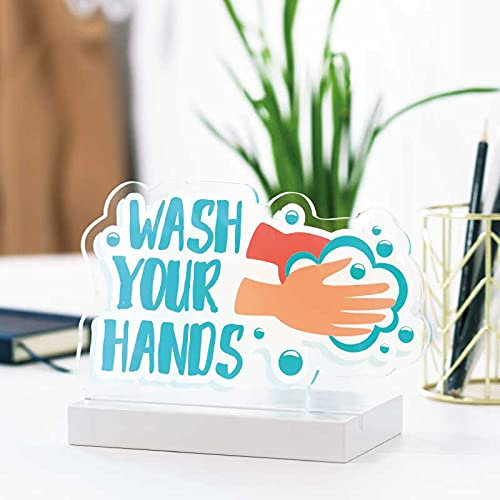 Corona Hinweisschild - Deko Aufsteller - Wash your Hands (Nussbaum, Holz)