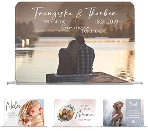CHRISCK design Acryl Glasbilder mit Foto & Text - Foto Aufsteller als Geschenk personalisiert Weihnachten - Geschenkidee beste Freundin Freund Mama Papa Schwester - Fotogeschenk Paar Partner