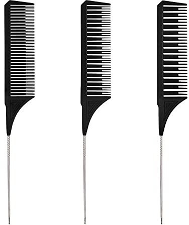 YGMXZL 3 Stücke Nadelstielkamm,Premium Nadelstielkamm,Strähnenkamm Färbekamm Friseurkamm für Melieren, Färben und Styling,Profi Spezialsträhnenkamm Styling für Männer und Frauen (Schwarz)
