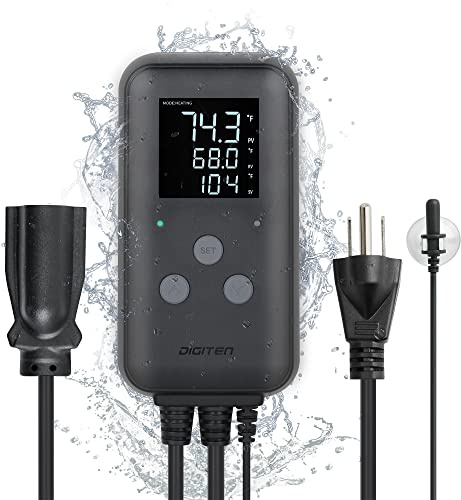 DIGITEN Waterproof Digital Temperature Controller for Aquarium, Greenhouse & Outdoor Heating - 10A Heat Mat Thermostat Controller