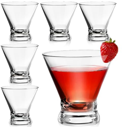 Set of 6 Martini Glasses - 8 oz Exquisite Stemless Martini Glass, Short Cocktail Glasses, Cosmopolitan Glasses, Margarita, Whiskey, Gin, Tequila, Scotch, Bourbon, Bar Drinking Glasses Gift Set