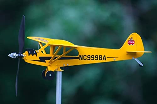 Thyggzjbs Piper J3 Cub - Veleta de avión, diseño 3D único y mágico de Metal para Exteriores, Escultura cinética para Patio, jardín, decoración de decoración, Regalos para los Amantes de los vuelos