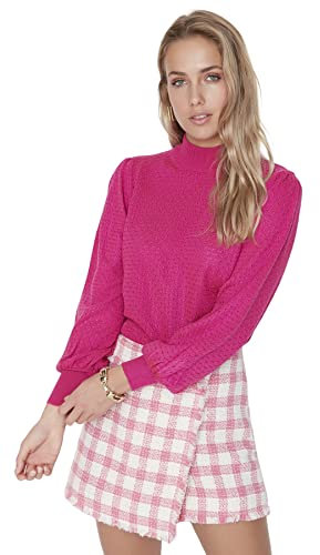 Trendyol Suéter Regular Liso de Cuello Alto Sudadera, Fucsia, S para Mujer