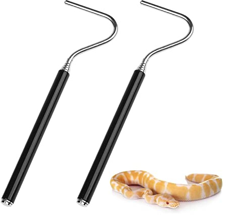 Lezevn 2Pcs Extensible Stainless Steel Snake Hook Retractable Reptile Hook Catcher Controlling Moving Hook Stick for Catching Handling Small Snake