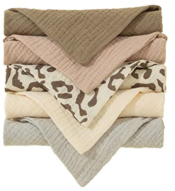 Surakey 5 Stück Unisex Baby Dreieckstuch Lätzchen,Doppellagig Saugfähige und Weiche Baby Musselin Halstuch Sabberlätzchen mit 2 Verstellbaren Druckknopffür Baby Junge und Mädchen