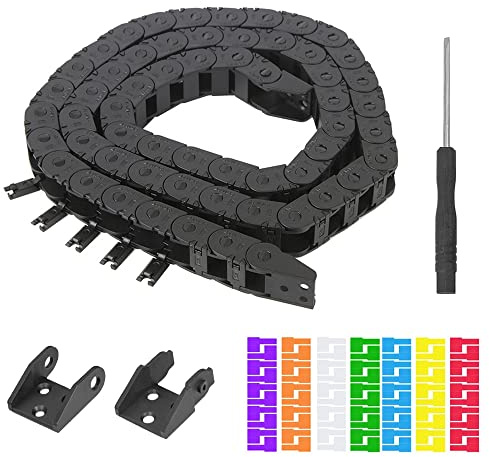 Xiatiaosann R28 Drag Chain Cable, 10mm x 30mm(Inn H x W) Black Plastic Wire Carrier Drag Chain 1M Length for CNC Router Mill, 3D Printer, etc. With 1 Pair Connectors, Screwdriver, Stickers (74 Pack）
