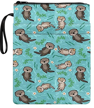 HELLHERO Sea Otter Buchhüllen für Hardcover, mittlere Buchhülle für Buchliebhaber mit Reißverschluss, Buchschutztasche für Erwachsene, Teenager, Studenten, Taschenbuch, Notizbuch, Lehrbuch,