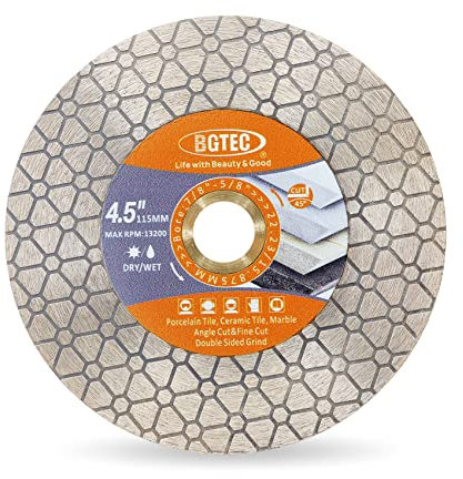 BGTEC Disque Diamant - 115MM x 22.23/15.875MM Disques à tronçonner diamantés pour Carreaux de Céramique, Porcelaine, Marbre, Granit, pierre artificielle