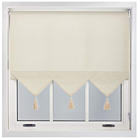 FURNISHED Roller Blind with Triangle Edge & Metal Fittings, Trimmable Non-Blackout Heavy Duty Fittings Classic Daylight Window Triangle Blinds - Cream, 85cm x 165cm