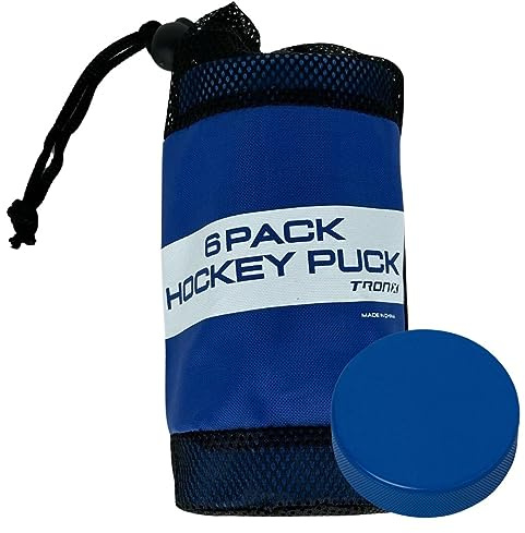 TronX Youth Mite Ice Hockey Pucks - Blue 4oz Puck Kids Lightweight with Mesh Carrying Bag, Great for Stick Handling & Training Drills (Blue 6-Pack)