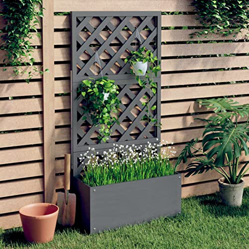 LAPOOH Blumenkasten mit Rankgitter, Blumenkästen Balkon, Pflanzkasten, Pflanzbehälter, Planzenkübel, Mehrfachpflanzkasten, Pflanzgefäße, Grau 65x33x135 cm WPC
