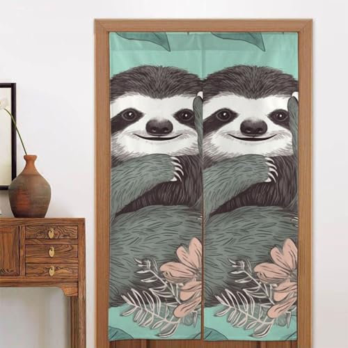 WSOIHFEC Türvorhang mit Tiermotiven, Faultier, Mintgrün, japanischer Stil, Türvorhänge, 2 Paneele, 86,4 x 142,2 cm, Verdunkelungsvorhang, isolierter Türvorhang, Türvorhang für Raumdekoration